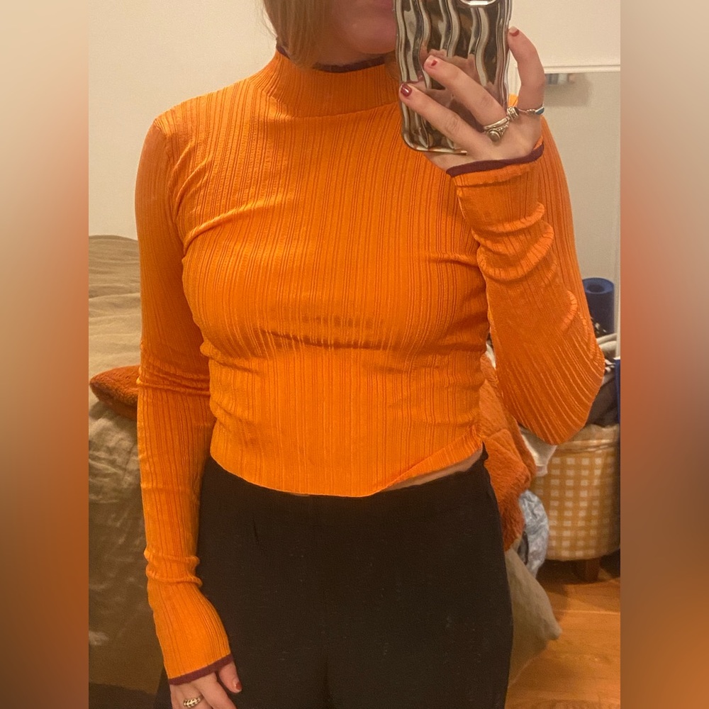 Orange mock neck long sleeve